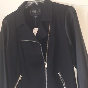 Forever 21 Black Jacket w/ Faux Leather Sleeves